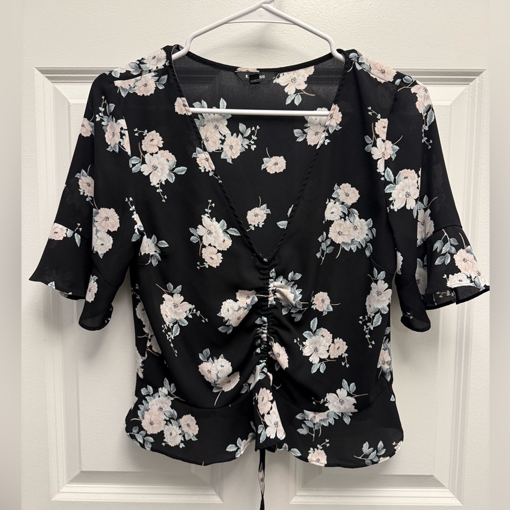 Express Black Floral Blouse